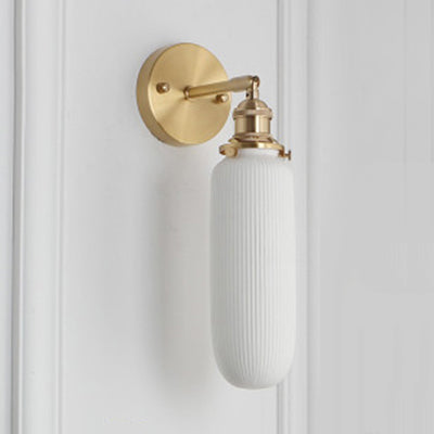 Porcelain Wall Light with Brass Lamp Socket Dining Room Foyer 5/6/8.5 Inch Wide 1 Light Modern Wall Lamp in White