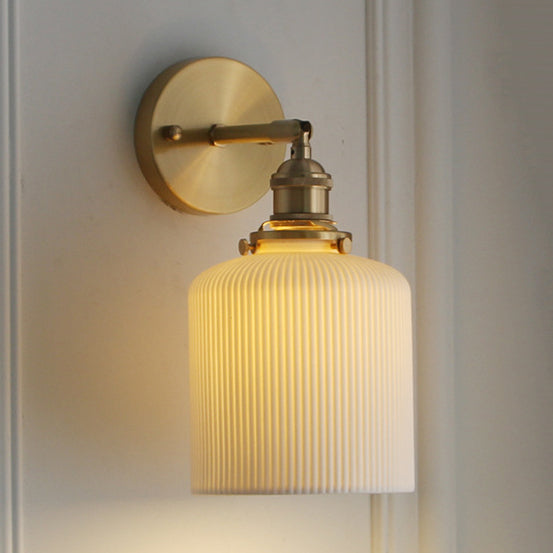 Porcelain Wall Light with Brass Lamp Socket Dining Room Foyer 5/6/8.5 Inch Wide 1 Light Modern Wall Lamp in White