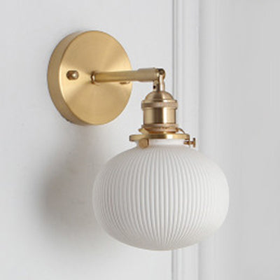 Porcelain Wall Light with Brass Lamp Socket Dining Room Foyer 5/6/8.5 Inch Wide 1 Light Modern Wall Lamp in White