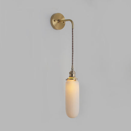 Porcelain Wall Light with Brass Lamp Socket Dining Room Foyer 5/6/8.5 Inch Wide 1 Light Modern Wall Lamp in White