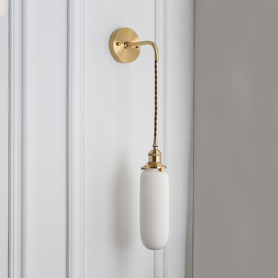 Porcelain Wall Light with Brass Lamp Socket Dining Room Foyer 5/6/8.5 Inch Wide 1 Light Modern Wall Lamp in White