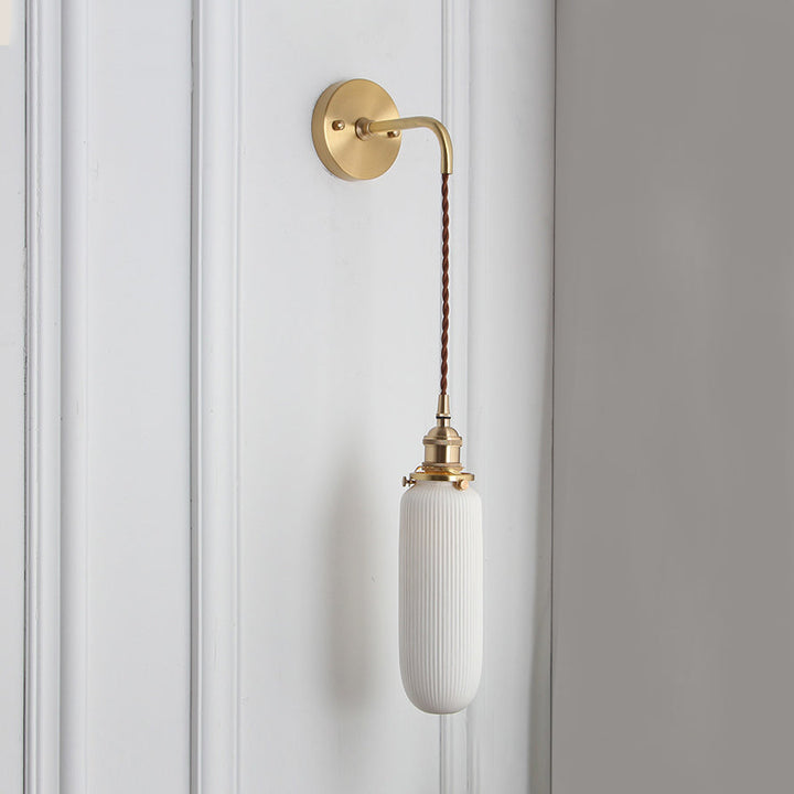 Porcelain Wall Light with Brass Lamp Socket Dining Room Foyer 5/6/8.5 Inch Wide 1 Light Modern Wall Lamp in White