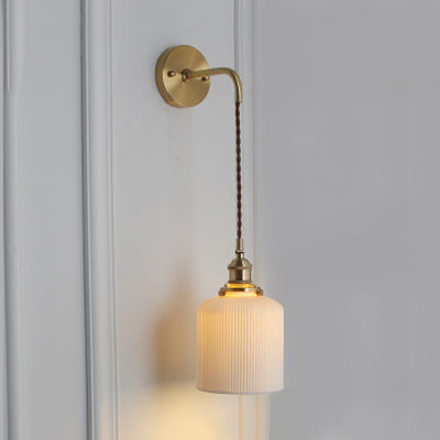 Porcelain Wall Light with Brass Lamp Socket Dining Room Foyer 5/6/8.5 Inch Wide 1 Light Modern Wall Lamp in White
