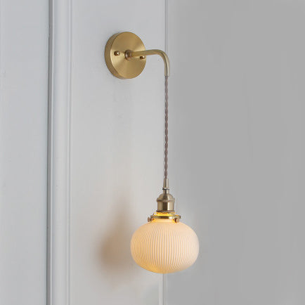 Porcelain Wall Light with Brass Lamp Socket Dining Room Foyer 5/6/8.5 Inch Wide 1 Light Modern Wall Lamp in White