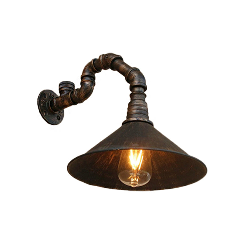 Antique Brass Cone Wall Sconce Farmhouse Style Metallic 1 Head Dining Room Wall Lighting Fixture with Pipe