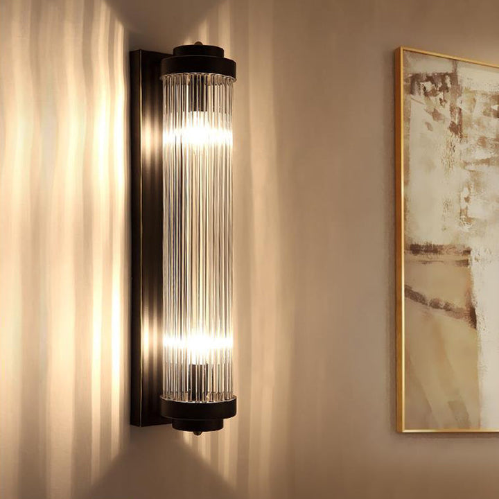 Pipe Wall Mounted Lamp Modern Style Clear Crystal and Metal 2 Lights Sconce Fixture in Black for Bedside