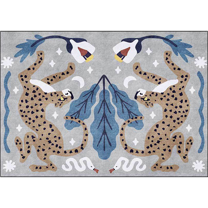 Stylish animal pattern rug gray and blue Nordic rug polyester washable non-slip back rug for the living room