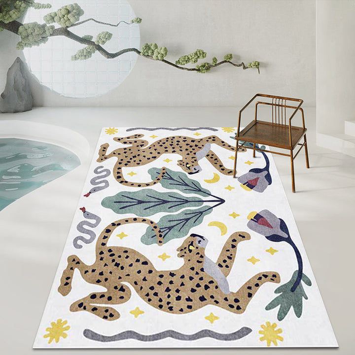 Stylish animal pattern rug gray and blue Nordic rug polyester washable non-slip back rug for the living room