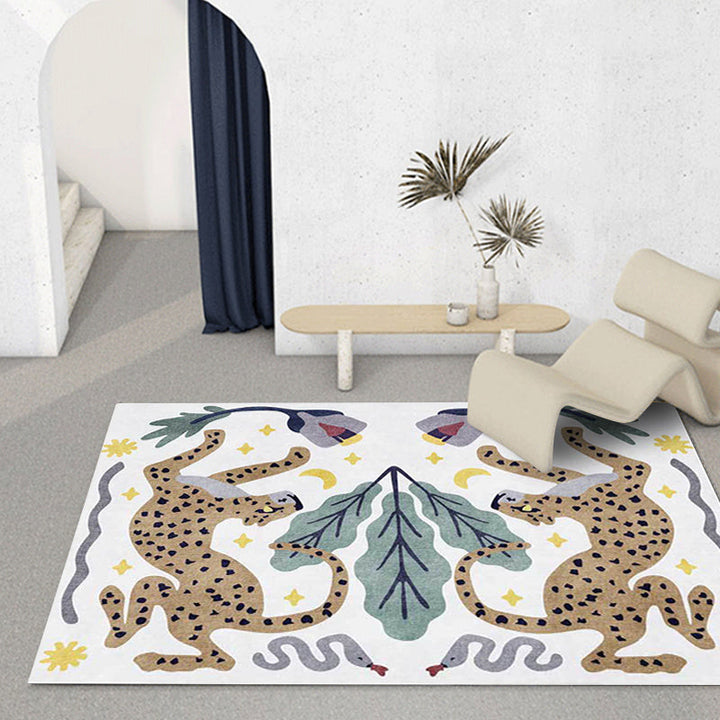Stylish animal pattern rug gray and blue Nordic rug polyester washable non-slip back rug for the living room
