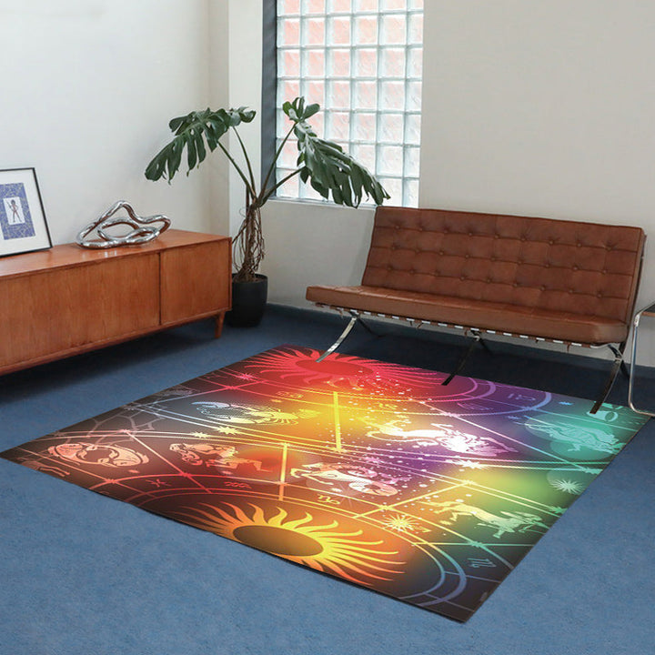 Modern Living Room Rug Colorful Space Sun Constellation Print Rug Polyester Washable Rug