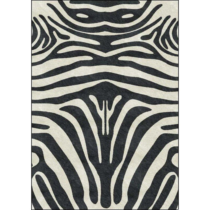 Contemporary Zebra Stripe Rug Black and White Polyester Rug Machine Washable Non-Slip Rug for the Bedroom