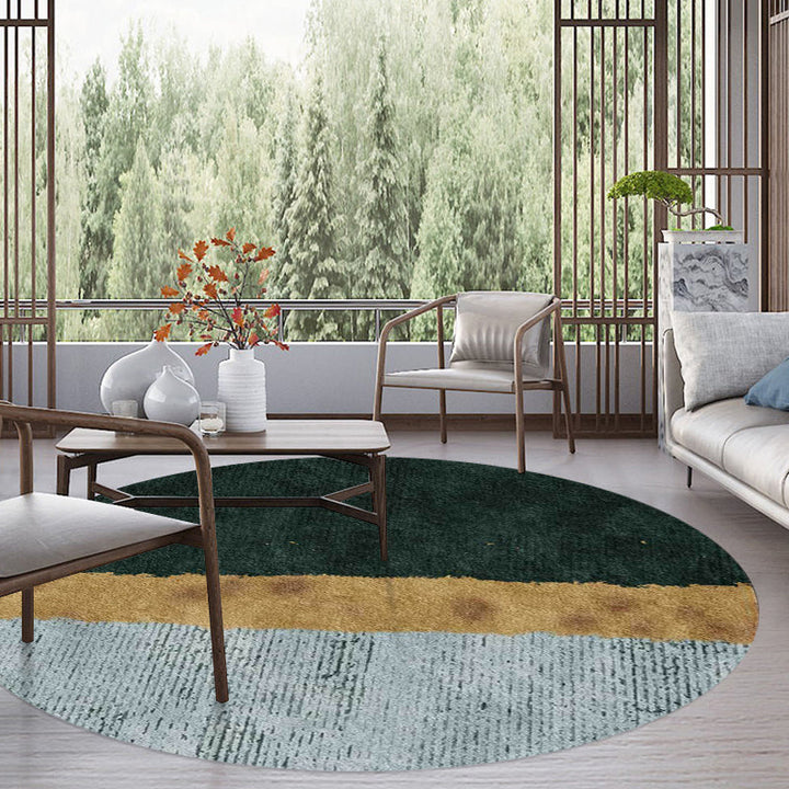 Green and gold novelty rug Polyester color block rug washable non-slip backing rug for living room