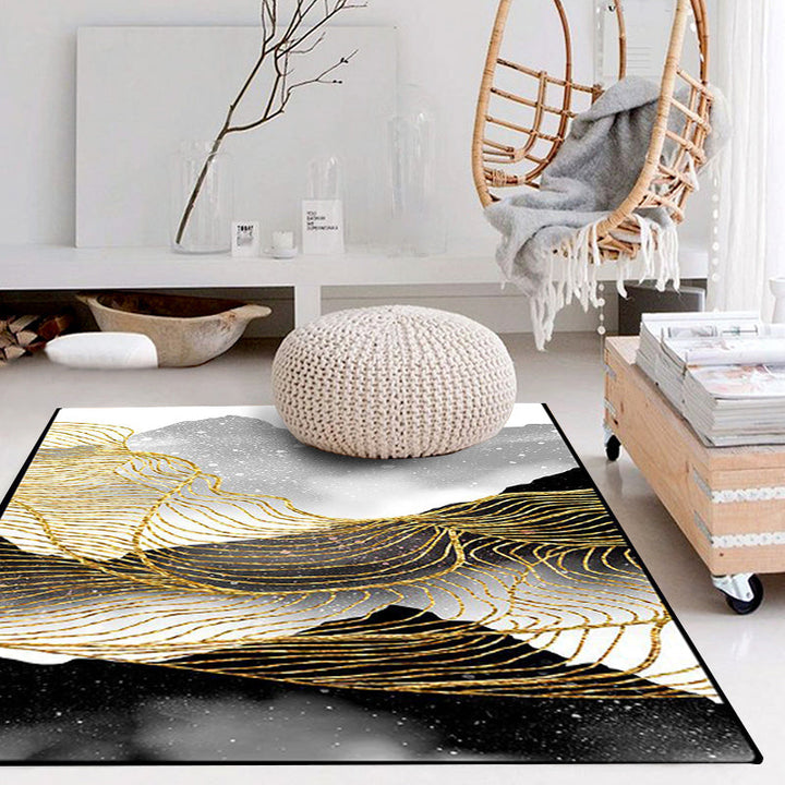 Nordic Modern Rug in Black and White Abstract Ink Painting Line Pattern Rug Polyester Washable Rug for Home Decor