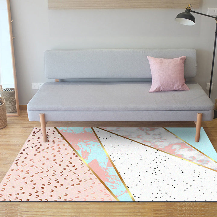 Pink Bedroom Rug Modern Color Block Geometry Marble Pattern Area Rug Polyester Washable Stain Resistant Rug