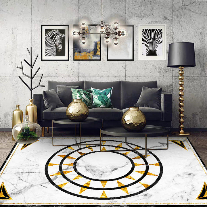 Modern marble surface pattern rug White and Black Polyester rug Machine washable Non-slip rug for the bedroom