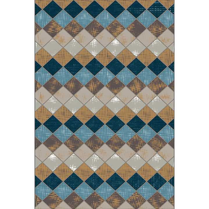Colorful Bedroom Rug Modern Geometric Diamond Pattern Area Rug Polyester Stain Resistant Rug