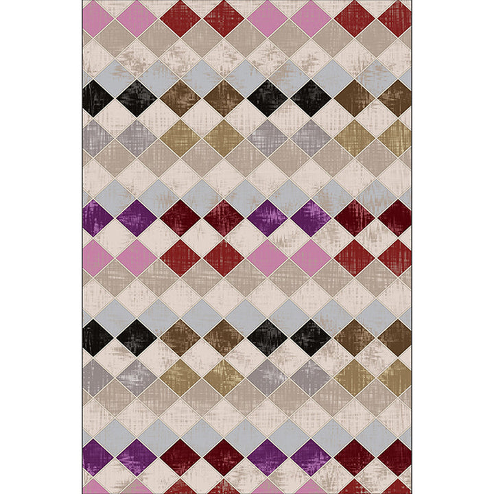 Colorful Bedroom Rug Modern Geometric Diamond Pattern Area Rug Polyester Stain Resistant Rug