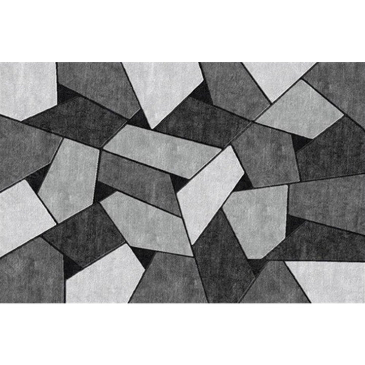 Modern living room rug in black and gray color block irregular shape printed rug polyester machine washable rug