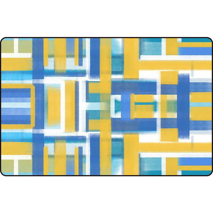 Casual modern rug in black and blue abstract rectangular pattern rug polyester pet-friendly rug for home decoration