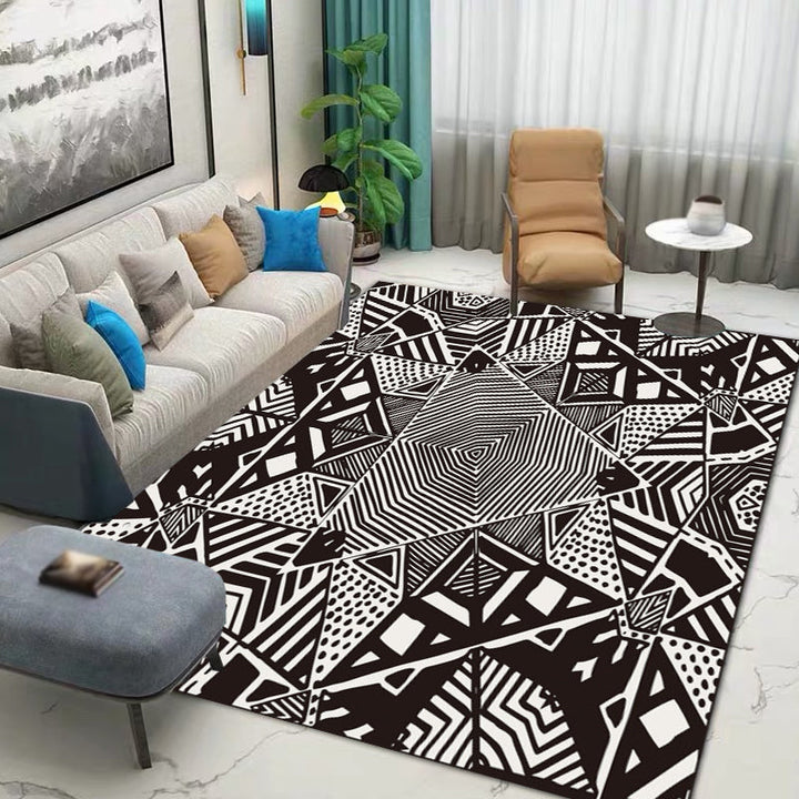 Nordic Modern Rug with Black Lines Dot Pattern Rug Polyester Machine Washable Rug for Home Decor