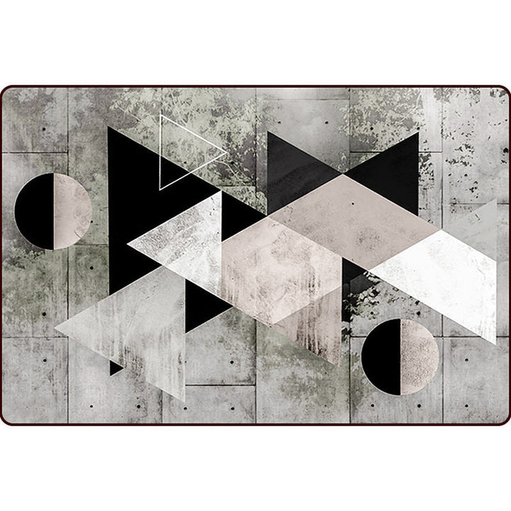 Gray Bedroom Rug Modern Color Block Geometric Pattern Rug Polyester Non-Slip Back Rug