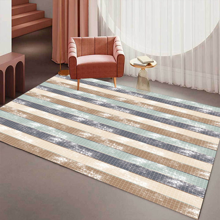 Simple modern rug in green and yellow striped pattern rug polyester stain-resistant rug for home decor