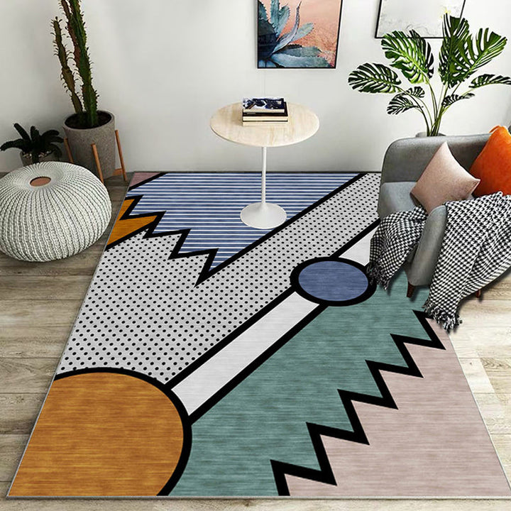 Stylish color block geometric pattern rug polyester modernist rug pet-friendly non-slip backing rug for the living room