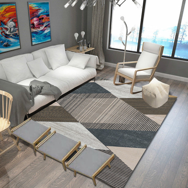 Unique multi-colored striped rug with geometric print made of polyester Modern rug Pet-friendly non-slip backing Rug for the bedroom