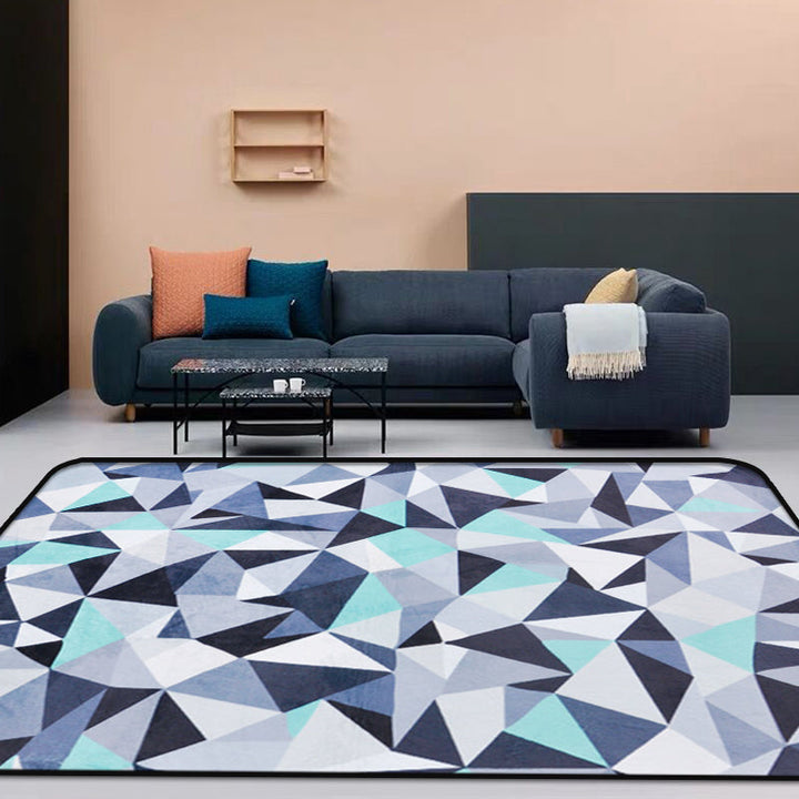 Funky Geometric Pattern Rug Blue Modernist Rug Polyester Washable Pet-Friendly Non-Slip Rug for the Living Room