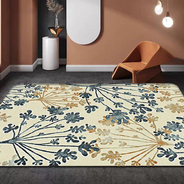 Modern leaf pattern rug Green and Beige Polyester rug Washable Pet-friendly Non-slip rug for the living room