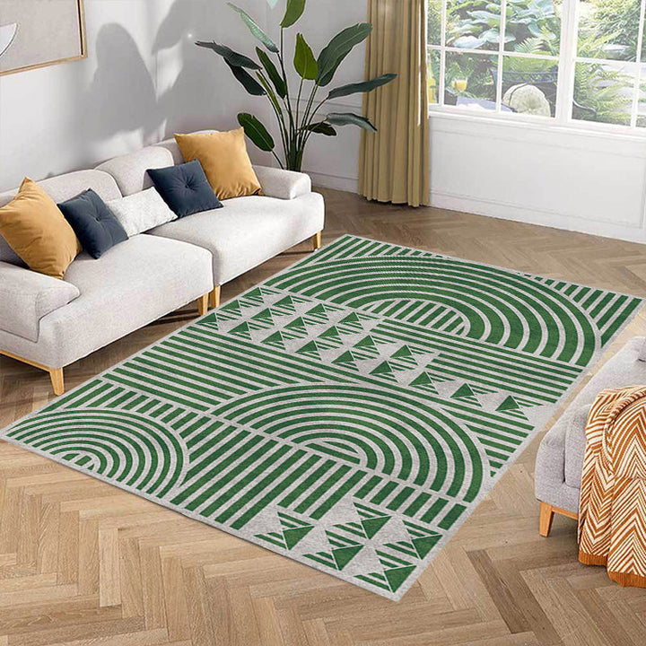 Creative Modernist Carpet Polyester Geometric and Stripe Pattern Carpet Washable Pet-Friendly Non-Slip Carpet for the Living Room