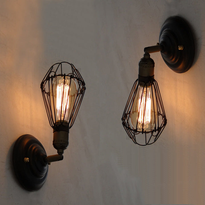1 Light Mini Caged Wall Lamp Rustic Stylish Weathered Brass Iron Wall Sconce Lighting for Dining Room