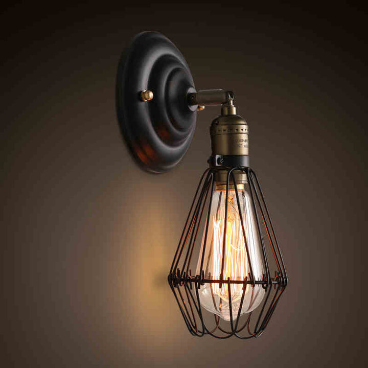 1 Light Mini Caged Wall Lamp Rustic Stylish Weathered Brass Iron Wall Sconce Lighting for Dining Room