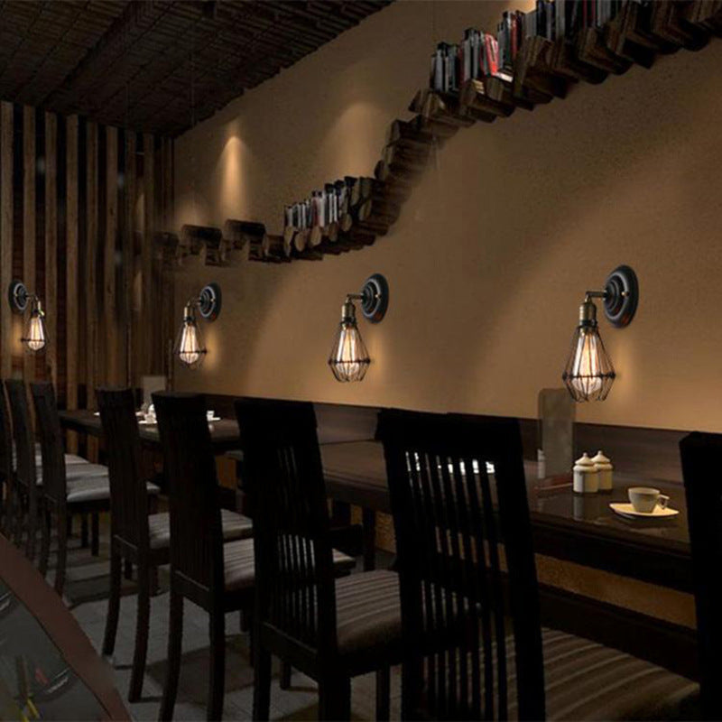 1 Light Mini Caged Wall Lamp Rustic Stylish Weathered Brass Iron Wall Sconce Lighting for Dining Room