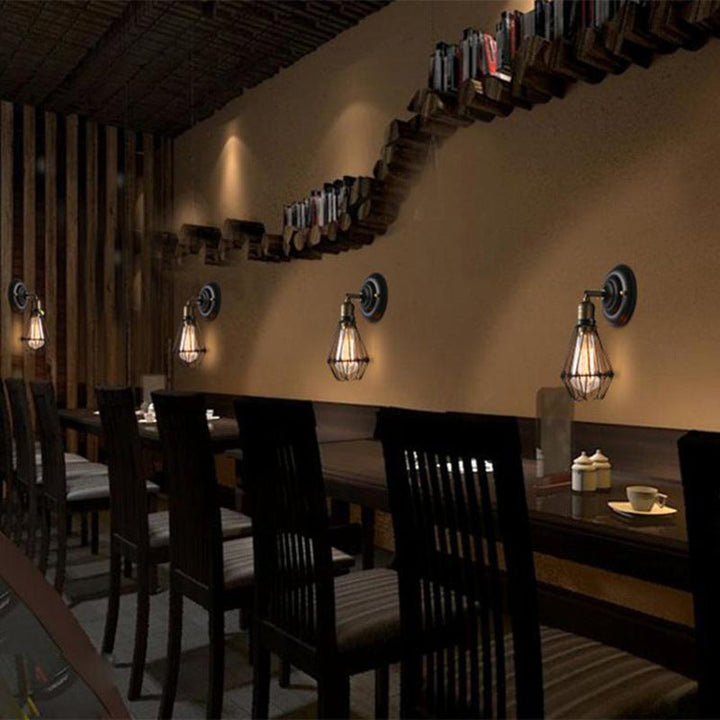 1 Light Mini Caged Wall Lamp Rustic Stylish Weathered Brass Iron Wall Sconce Lighting for Dining Room