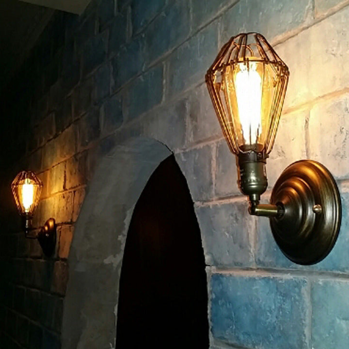 1 Light Mini Caged Wall Lamp Rustic Stylish Weathered Brass Iron Wall Sconce Lighting for Dining Room