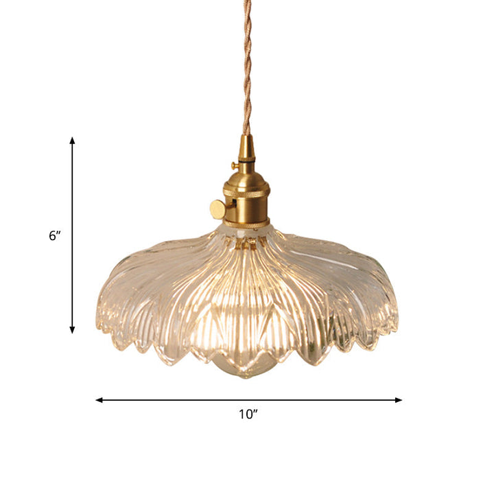 Bowl/Cylinder Bedside Wall Lighting Antique Clear Prismatic/Wavy Glass 1 Bulb Brass Wall Hanging Lamp with Rotary Switch