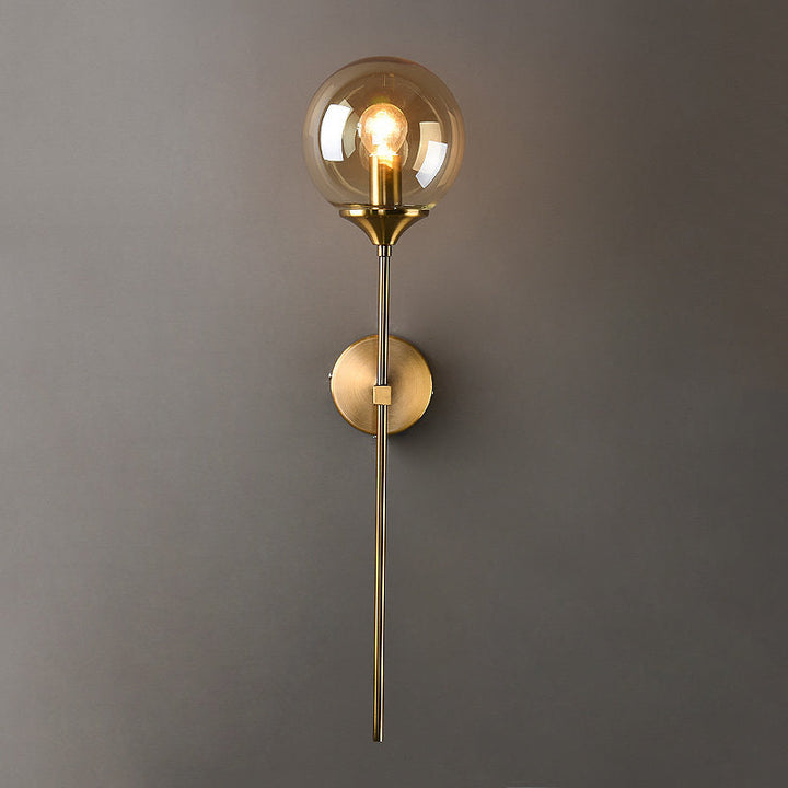 Ball Shade Pencil-Arm Wall Lighting Postmodern Clear/Amber/Smoke Grey Glass Single Brass Wall Mounted Lamp