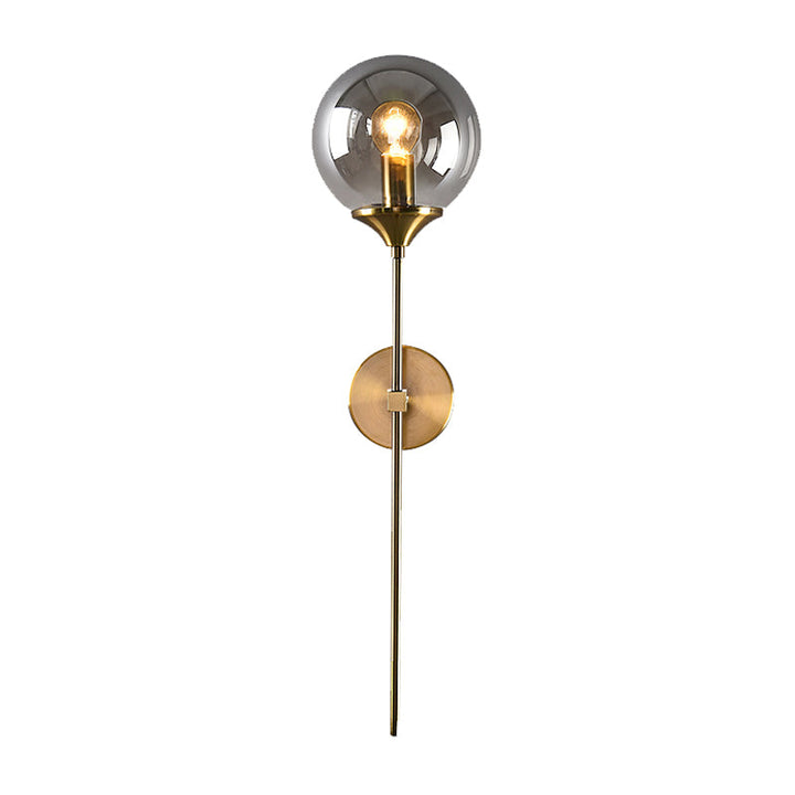 Ball Shade Pencil-Arm Wall Lighting Postmodern Clear/Amber/Smoke Grey Glass Single Brass Wall Mounted Lamp