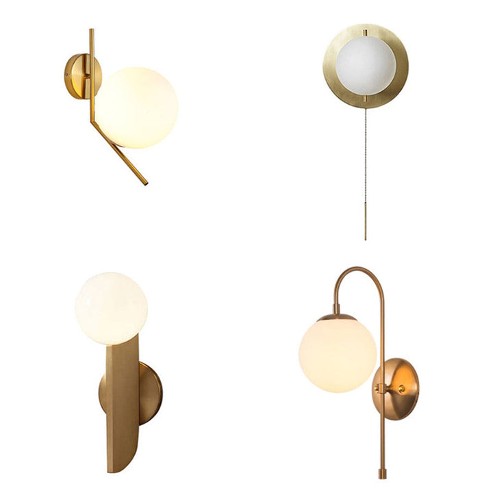Gold Mini Globe Wall Sconce Light Simple 1-Light Opaline Glass Wall Mount Fixture for Bedroom