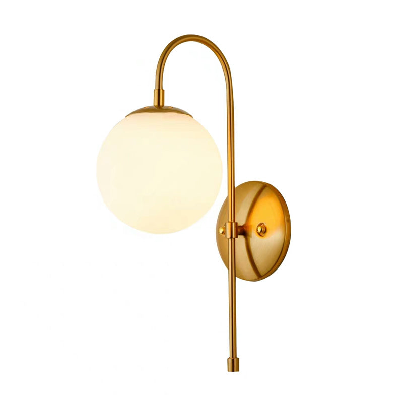 Gold Mini Globe Wall Sconce Light Simple 1-Light Opaline Glass Wall Mount Fixture for Bedroom