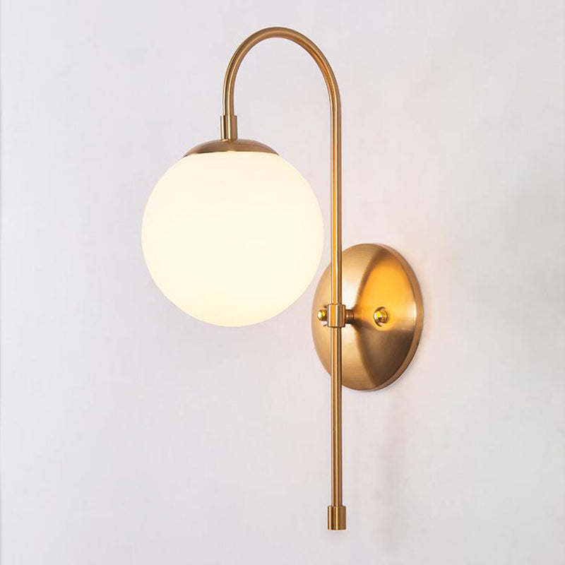Gold Mini Globe Wall Sconce Light Simple 1-Light Opaline Glass Wall Mount Fixture for Bedroom