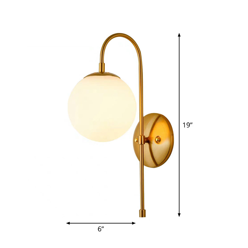 Gold Mini Globe Wall Sconce Light Simple 1-Light Opaline Glass Wall Mount Fixture for Bedroom