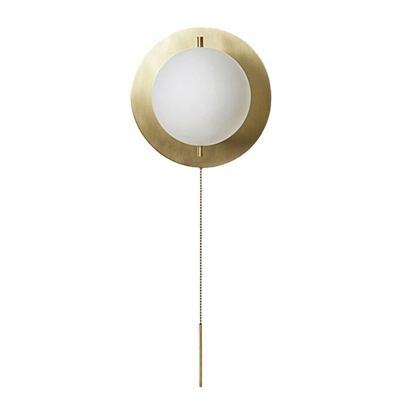 Gold Mini Globe Wall Sconce Light Simple 1-Light Opaline Glass Wall Mount Fixture for Bedroom