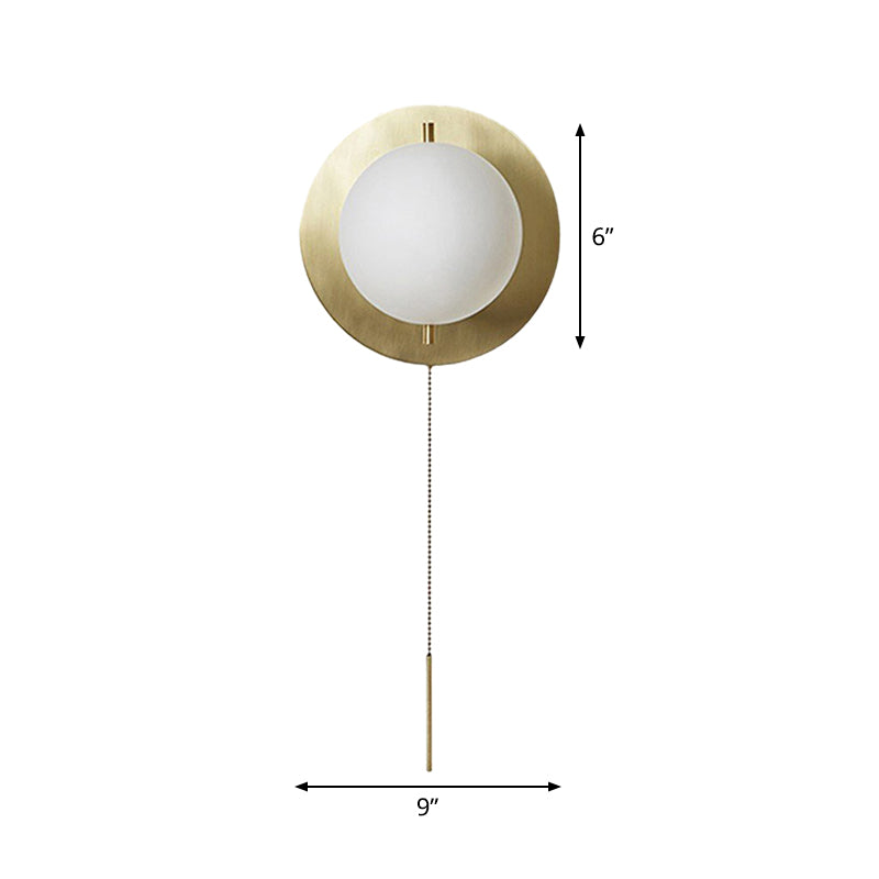 Gold Mini Globe Wall Sconce Light Simple 1-Light Opaline Glass Wall Mount Fixture for Bedroom