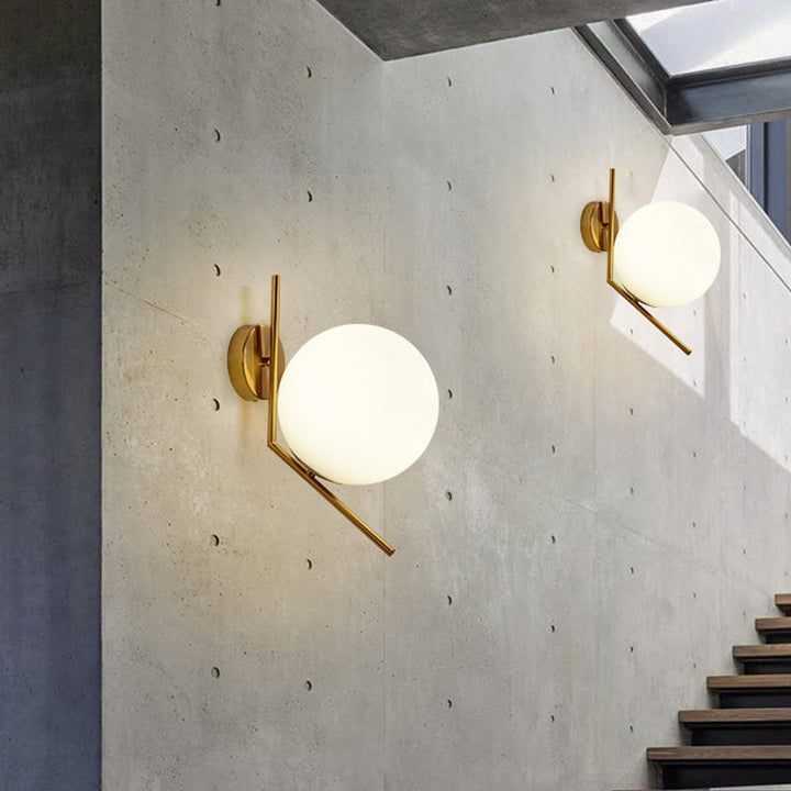 Gold Mini Globe Wall Sconce Light Simple 1-Light Opaline Glass Wall Mount Fixture for Bedroom