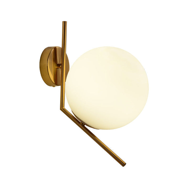 Gold Mini Globe Wall Sconce Light Simple 1-Light Opaline Glass Wall Mount Fixture for Bedroom