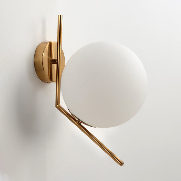 Gold Mini Globe Wall Sconce Light Simple 1-Light Opaline Glass Wall Mount Fixture for Bedroom
