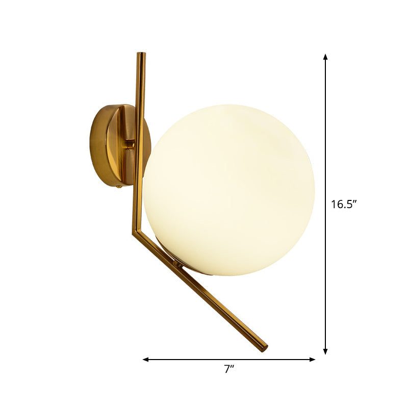 Gold Mini Globe Wall Sconce Light Simple 1-Light Opaline Glass Wall Mount Fixture for Bedroom