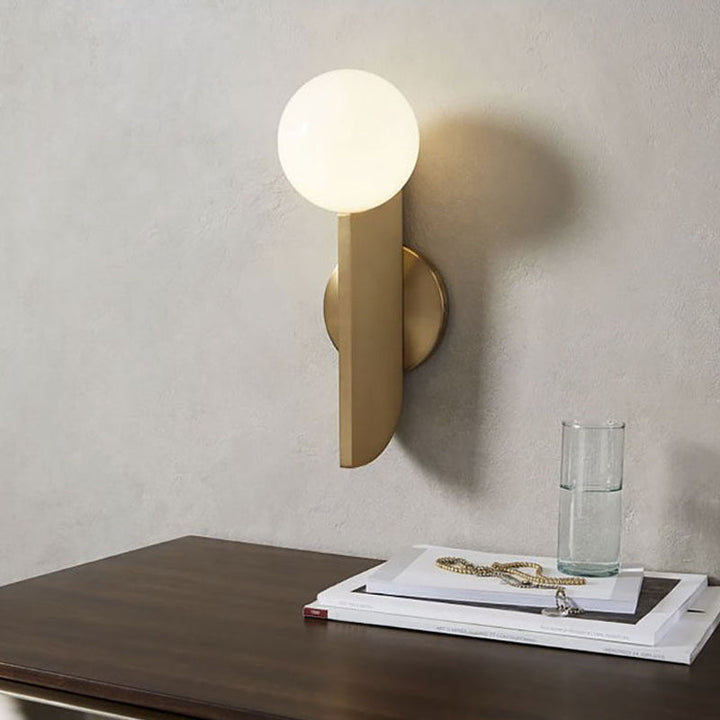 Gold Mini Globe Wall Sconce Light Simple 1-Light Opaline Glass Wall Mount Fixture for Bedroom